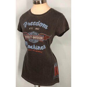 Harley-Davidson Gray Tee with Blue and Red Graphics
